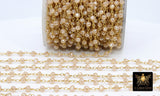 Creamy Beige Gold Rosary Chain, 4 mm Chains for Jewelry CH #412, Wire Wrapped Crystal AB