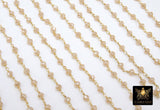 Creamy Beige Rosary Chain, 4 mm Gold Wire Wrapped Chain CH #412, Black Wire Wrap