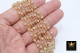 Creamy Beige Rosary Chain, 6 mm Chains for Jewelry CH #414, Gold Wire Wrapped