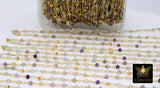 22 k Gold Natural Flourite Chain, Unfinished 4 mm Gold Pyrite Beaded Wire Wrapped RS #95, Mint Aqua Purple Diamond Cut Gemstones