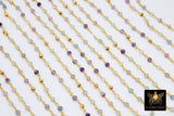 22 k Gold Natural Flourite Chain, Unfinished 4 mm Gold Pyrite Beaded Wire Wrapped RS #95, Mint Aqua Purple Diamond Cut Gemstones