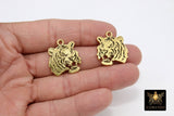 Gold Tiger Head Charm, Reversible Gold Plated Striped Tiger Head #3141, LSU Animal Head Beads Charms