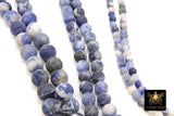 Matte Sodalite Blue Beads, Frosted Navy and White Round Beads BS #131, size 4 mm 6 mm 8mm 10 mm 15.5 in FULL Strands