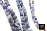 Matte Sodalite Blue Beads, Frosted Navy and White Round Beads BS# 131, size 4 mm 6 mm 8mm 10 mm 15.5 in FULL Strands