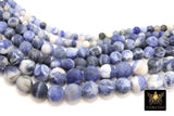 Matte Sodalite Blue Beads, Frosted Navy and White Round Beads BS #131, size 4 mm 6 mm 8mm 10 mm 15.5 in FULL Strands