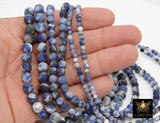 Matte Sodalite Blue Beads, Frosted Navy and White Round Beads BS# 131, size 4 mm 6 mm 8mm 10 mm 15.5 in FULL Strands