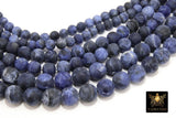 Matte Sodalite Blue Beads, Frosted Navy and Black Round Beads BS #129, size 6 mm 8mm 10 mm 15 in FULL Strands