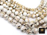 White Cream Turquoise Beads, Smooth Round Beige and White Marbleized Beads BS #132, sizes in 6 mm 8 m 10 mm 15.75 inch Strands