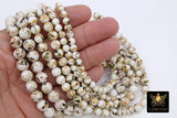 White Cream Turquoise Beads, Smooth Round Beige and White Marbleized Beads BS# 132, sizes in 6 mm 8 m 10 mm 15.75 inch Strands