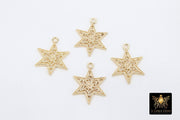 Gold Filled Star Charms, Medium Filigree Dainty Starburst Pendants #124, Bracelet