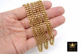 Gold Curb Chain, 6 mm Stainless Steel Heavy Flat 304 Cuban CH #216, Vacumn Plated Diamond Cut Oval Unfinished Chains