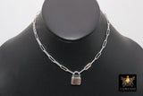 925 Sterling Silver Lock Necklace, Solid Silver Locking Clasp Elegant Submissive Discreet Day Collar, BDSM Jewelry