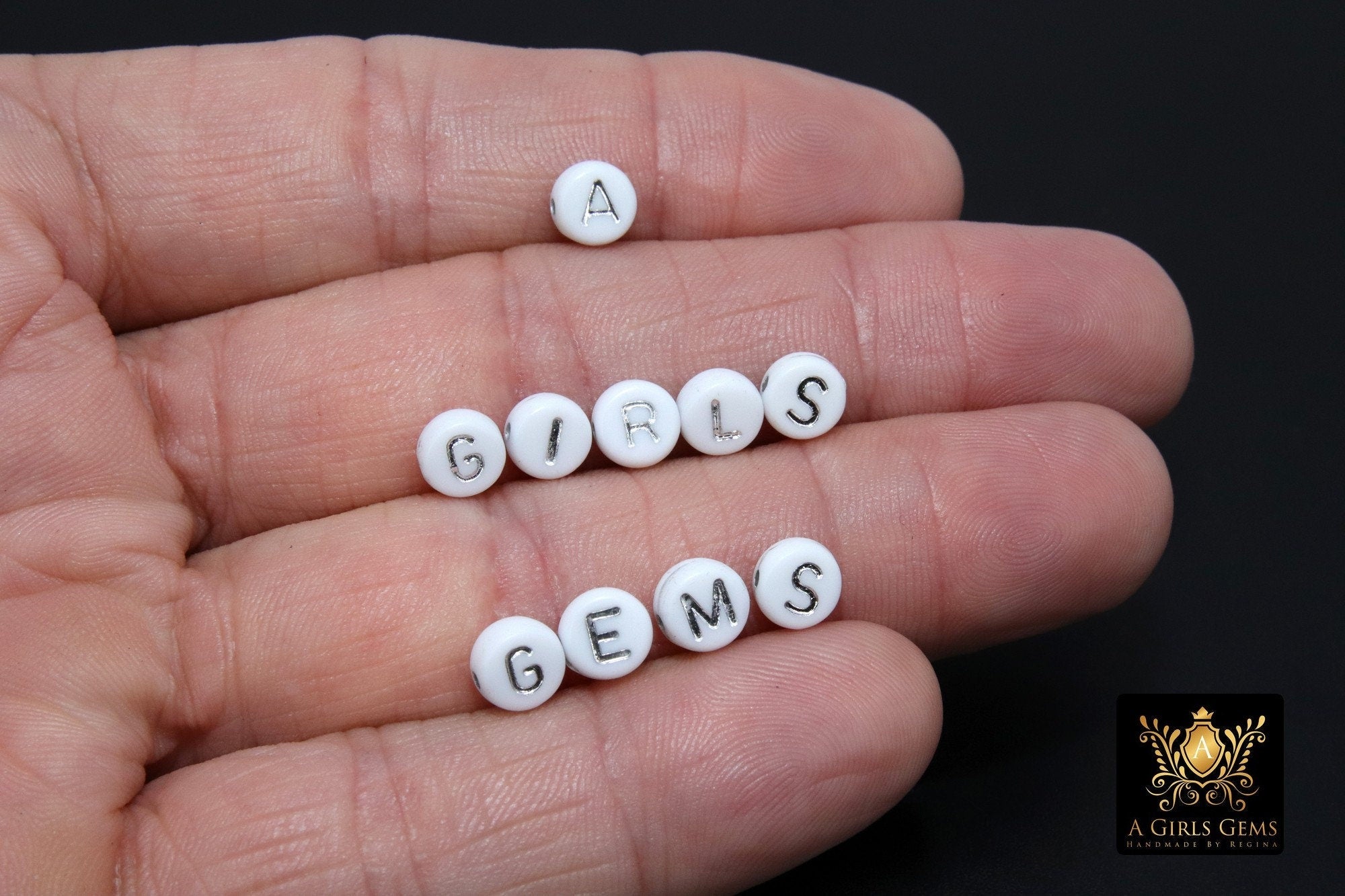 Silver Initial Acrylic Beads, Alphabet Letter in White and Silver Letters #688, 200 Pc Flat Round Initial Bracelet beads