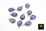 Iolite Teardrop Charms, Gold Plated Oval Gemstone Charms # 2846, Sterling Silver Birthstone Pendants
