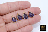 Iolite Teardrop Charms, Gold Plated Oval Gemstone Charms # 2846, Sterling Silver Birthstone Pendants