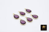 Amethyst Teardrop Charms, Gold Faceted Oval Purple Gemstone #2851, Sterling Silver Birthstone Pendants