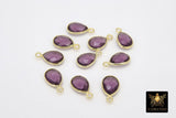 Amethyst Teardrop Charms, Gold Faceted Oval Purple Gemstone #2851, Sterling Silver Birthstone Pendants