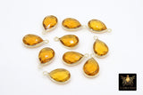 Citrine Teardrop Charms, Gold Plated Oval Yellow Gemstone #2847, Sterling Silver Birthstone Pendants