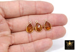 Citrine Teardrop Charms, Gold Plated Oval Yellow Gemstone #2847, Sterling Silver Birthstone Pendants