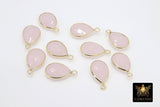 Rose Quartz Teardrop Charms, Gold Plated Oval Pink Gemstones #2848, Sterling Silver Birthstone Pendants