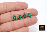 Emerald Teardrop Charms, Gold Plated Oval Green Gemstones #2852, Sterling Silver Birthstone Pendants