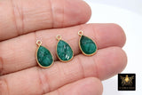 Emerald Teardrop Charms, Gold Plated Oval Green Gemstones #2852, Sterling Silver Birthstone Pendants