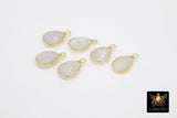 Moonstone Teardrop Charms, Gold Plated Oval White Gemstones #2853, Sterling Silver Birthstone Pendants