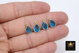 Blue Topaz Teardrop Charms, Gold Plated Oval Blue Gemstones #2854, Sterling Silver December Birthstone