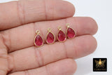 Pink Tourmaline Teardrop Charms, Gold Plated Oval Pink Gemstones #2855, Sterling Silver Red October Birthstone