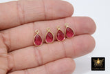 Pink Tourmaline Teardrop Charms, Gold Plated Oval Pink Gemstones #2855, Sterling Silver Red October Birthstone