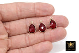 Pink Tourmaline Teardrop Charms, Gold Plated Oval Pink Gemstones #2855, Sterling Silver Red October Birthstone