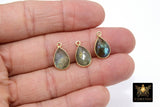 Labradorite Teardrop Charms, Gold Plated Oval Flash Gemstones #2856, Sterling Silver Gray Pendants