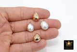 Genuine Pearl Charms, Round White Pearl Gold Pendants # 2833, 12 x 19 mm Oval Bead Freshwater Pearls