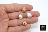 Genuine Pearl Charms, Round White Pearl Gold Pendants # 2833, 12 x 19 mm Oval Bead Freshwater Pearls