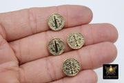 St. Benito Beads, Gold 14 mm Cross St. Benedict Round Bead #2835, Dime Size Round Medallion Medals