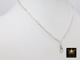 Silver Swivel Fob Chain Necklace, 925 Sterling Silver Drawn Rectangle Chain, Front Clasp Paperclip Chain Link Choker