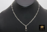 Silver Swivel Fob Chain Necklace, 925 Sterling Silver Drawn Rectangle Chain, Front Clasp Paperclip Chain Link Choker
