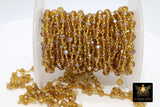 Champagne Crystal Beaded Chain, 6 mm Gold Wire Wrapped Chains, By the Foot
