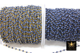 Sapphire Blue Crystal Rosary Chain, 4 mm Unfinished Navy Beaded Chain CH #425, Gold or Gunmetal Black Plated Wire Wrapped
