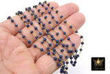 Sapphire Blue Crystal Chain, 4 mm Unfinished Navy Beaded Chain CH #425, Gold or Gunmetal Black Plated Wire Wrapped