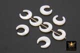 Double Horn Charm, 12 mm Tiny Mother of Pearl Crescent Moon Beads #25, White Boho Horn Drilled 1 mm Hole