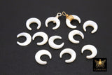 Double Horn Charm, 12 mm Tiny Mother of Pearl Crescent Moon Beads #25, White Boho Horn Drilled 1 mm Hole