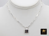 925 Sterling Silver Lock Necklace, Solid Silver Locking Clasp Elegant Submissive Discreet Day Collar, BDSM Jewelry
