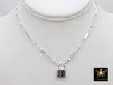 925 Sterling Silver Lock Necklace, Solid Silver Locking Clasp, Elegant Submissive Discreet Day Collar