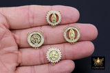 CZ Pave Mary Centers, Gold Cross Religious Connectors #569, Jesus Charm Links