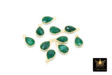 Emerald Teardrop Charms, Gold Plated Oval Green Gemstones #2852, Sterling Silver Birthstone Pendants