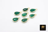 Emerald Teardrop Charms, Gold Plated Oval Green Gemstones #2852, Sterling Silver Birthstone Pendants
