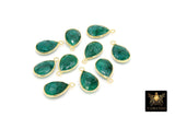 Emerald Teardrop Charms, Gold Plated Oval Green Gemstones #2852, Sterling Silver Birthstone Pendants