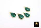 Emerald Teardrop Charms, Gold Plated Oval Green Gemstones #2852, Sterling Silver Birthstone Pendants