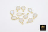 Moonstone Teardrop Charms, Gold Plated Oval White Gemstones #2853, Sterling Silver Birthstone Pendants